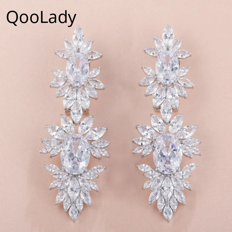 QooLady Роскошный белый огранка маркиза кубического циркония блестящее заявление
