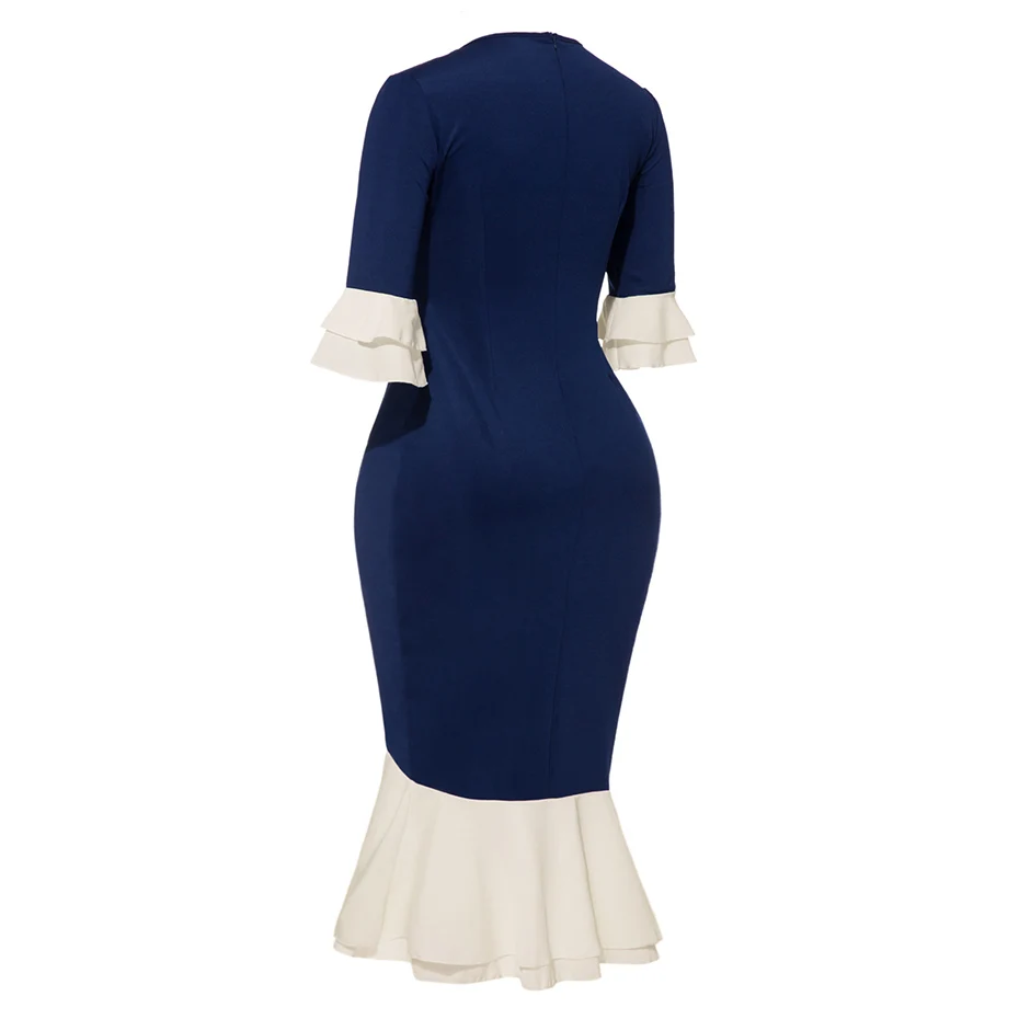 Для женщин облегающее платье ошейник с бантиком Лоскутная Половина Flare рукавом