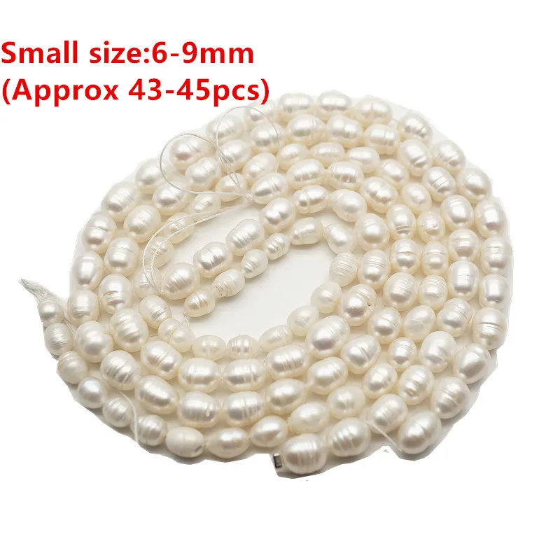White 6-9mm Бусины Из Натурального пресноводного жемчуга, бусины для самостоятельного изготовления браслетов, ожерелья, сережек, ювелирных изделий, 14 дюймов, HK132 - Color: White 6-9mm