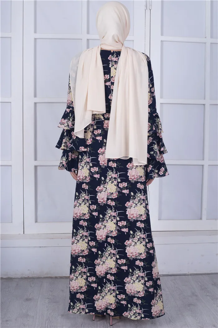 Г. Мусульманское платье с цветочным принтом abaya с расклешенными рукавами марокканский кафтан пакиста Турецкий Арабский Дубай одеяние мусульмане Eid мусульманские платья