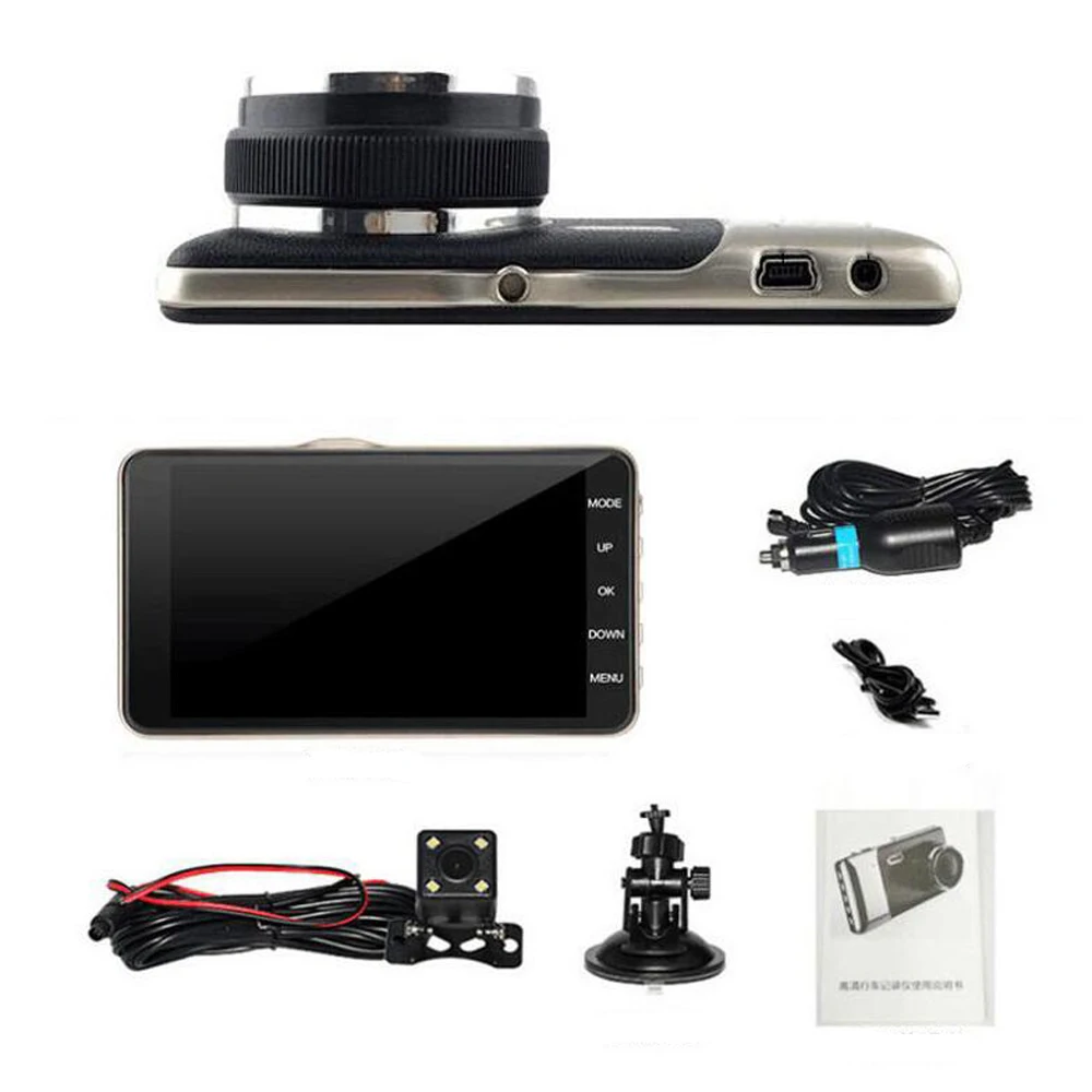 4 дюймовый автомобильный видеорегистратор с двумя объективами 1080P Full HD резервной
