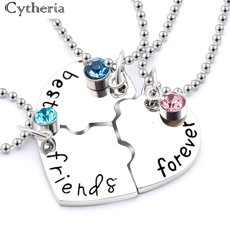 

3pcs/set "best friend forever " BFF Friend Necklace Set 3 Pieces Heart Shape Puzzle Hand Stamped Bead Friendship Jewelry