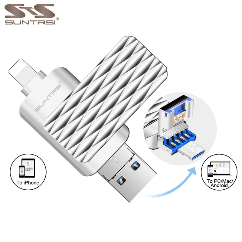 Suntrsi USB флэш накопитель для iPhone/iPad/Android 3 в 1 портативный 64 ГБ 32 высокоскоростной OTG