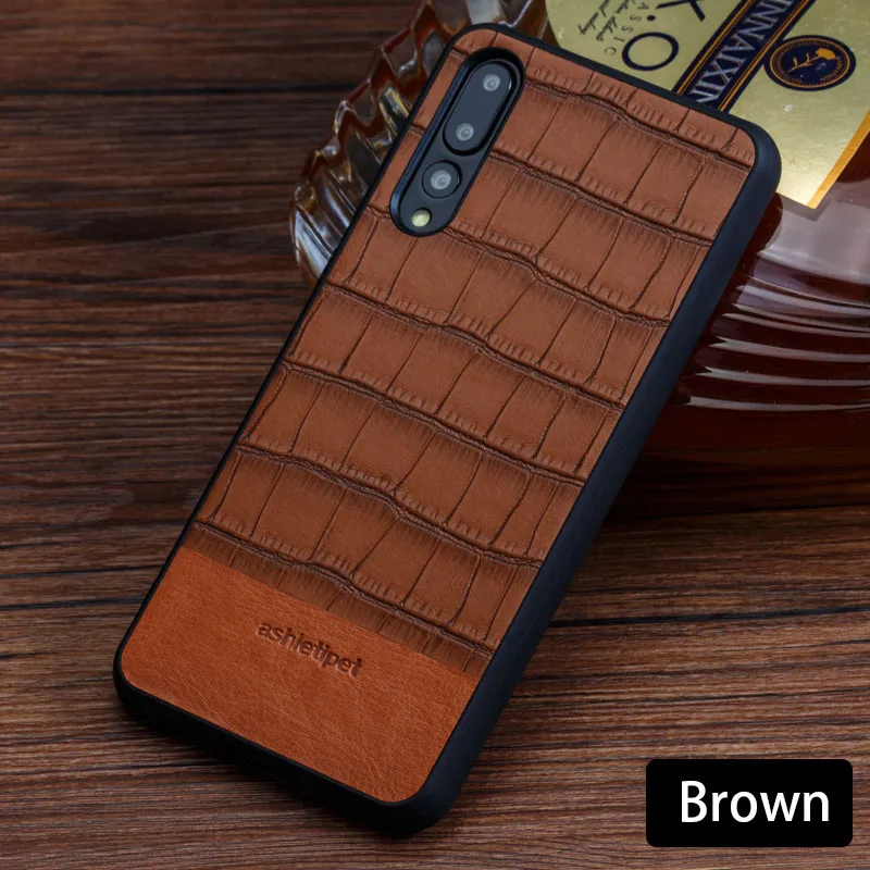 Коричневый Чехол для телефона huawei P20 P30 P10 mate 20 Lite 10 9 Pro крокодиловая текстура прошитая воловья кожа для Honor 8X Max V20 Nova 3 - Цвет: Коричневый