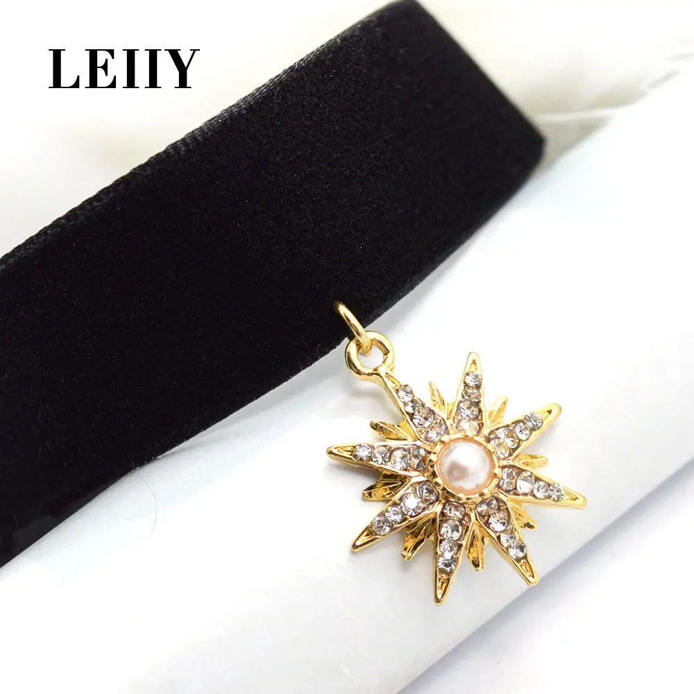 Leiiy Горячие Мода черного цвета красного вина бархат колье ожерелья Кристалл