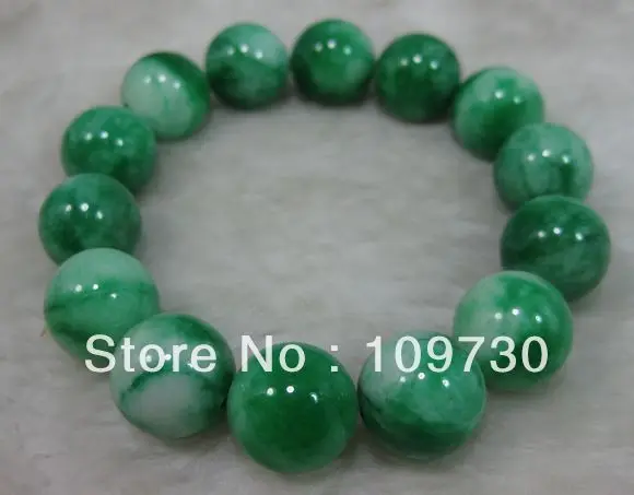 

shiipping 00490 NATURE BEAUTIFUL GREEN 14MM BEADS JADEITE BRACELET Strands