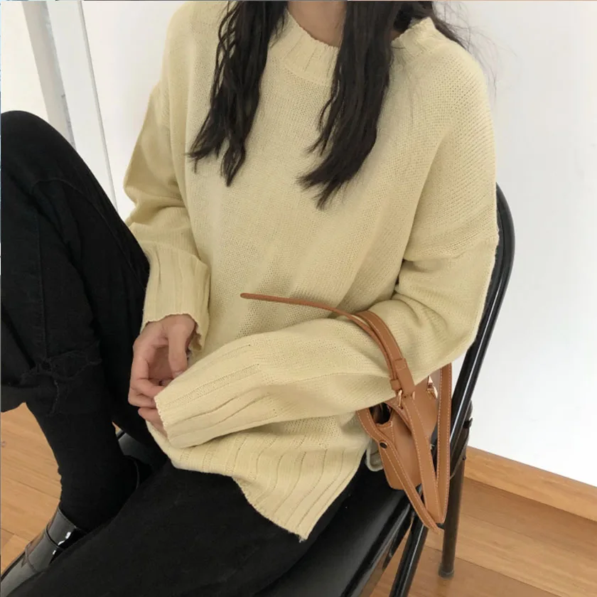 2019 Autumn New Women's Pullovers Sweater O-neck Solid Loose Full Sleeve Korean Simple Fashion Casual Style Hot Sale T97213D | Женская