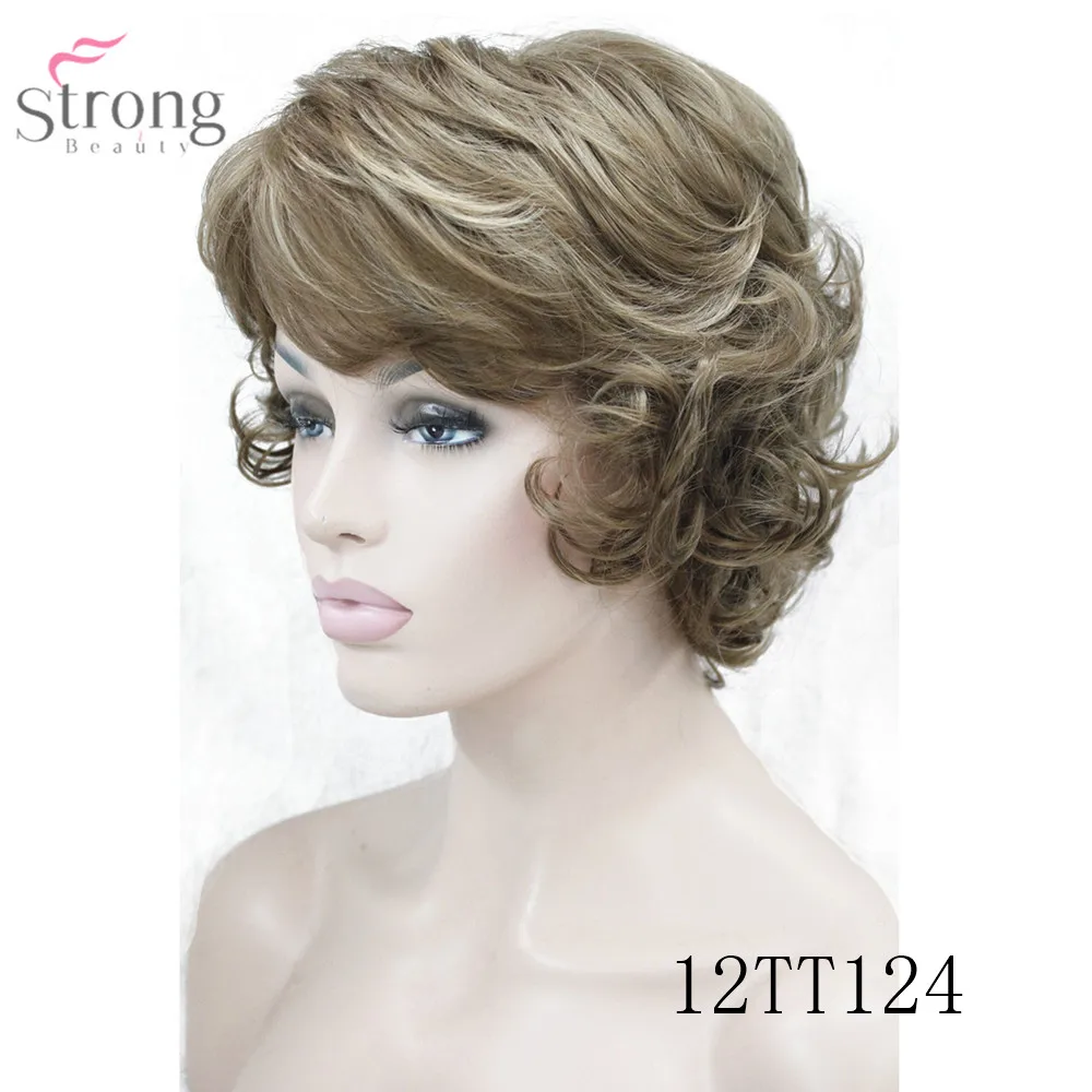 StrongBeauty женский синтетический парик монолитным Короткие вьющиеся волосы блонд/черный натуральные парики