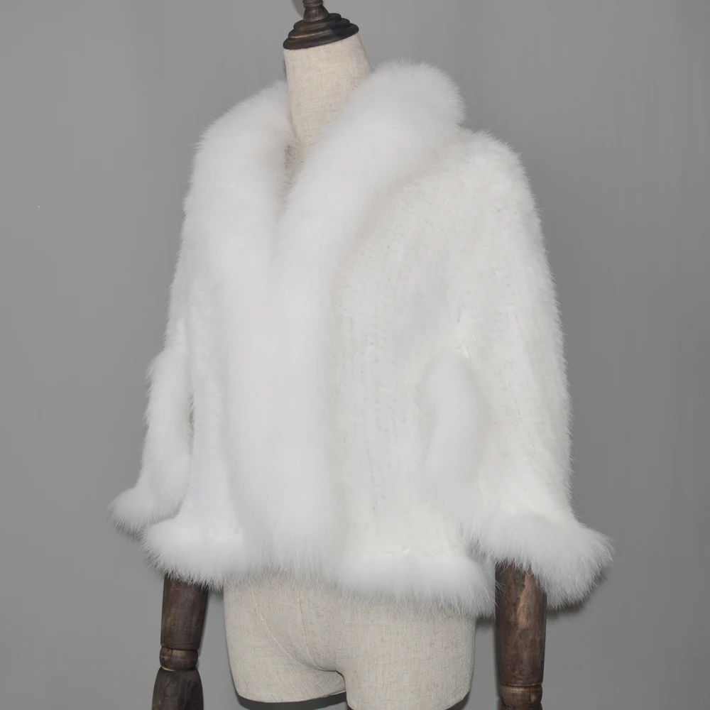 Женский вязаный шарф из меха норки модный натурального воротник лисьего пончо