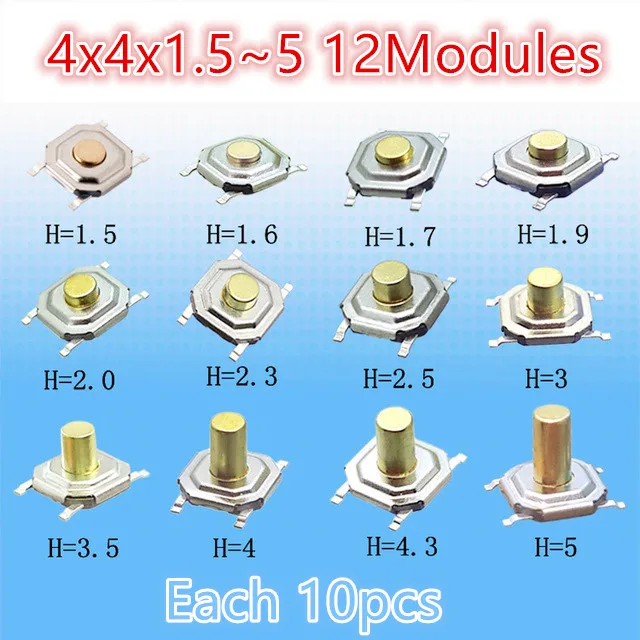 120 шт. набор микротактильных кнопок для ремонта ЖК мониторов 4x4x1 5|4 button switch|smt tact