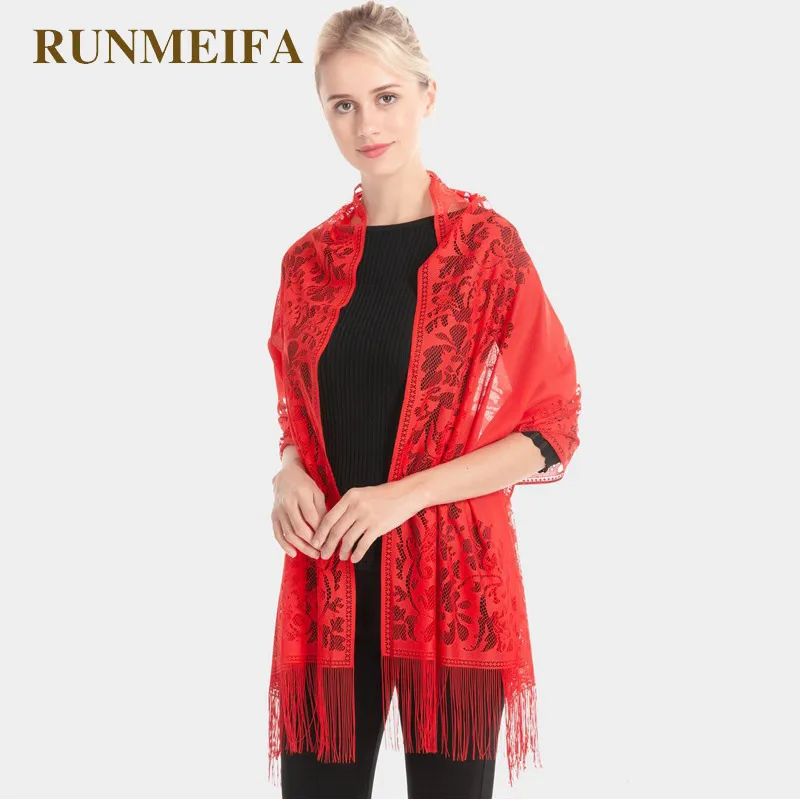 Женские кружевные шарфы RUNMEIFA элегантные шали на весну и осень бесплатная