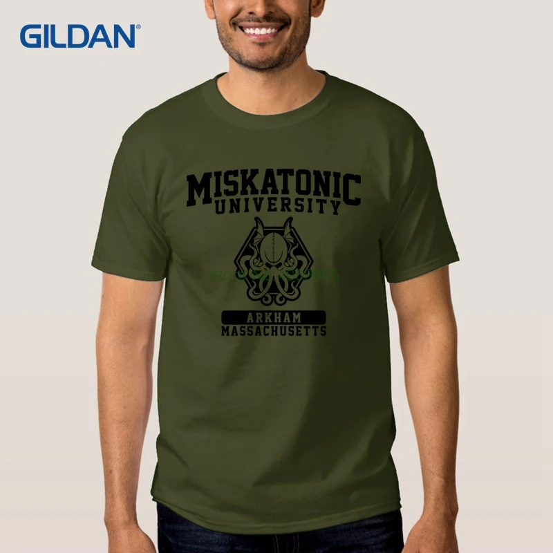 Мужская футболка светильник Cthulhu в Miskatonic университет метанаполисе лето осень