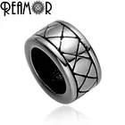 Бусины REAMOR 316l из нержавеющей стали X с узором, 8 мм, цилиндрические Подвески с большим отверстием, разделительные бусины для изготовления ювелирных изделий, мужской браслет, сделай сам