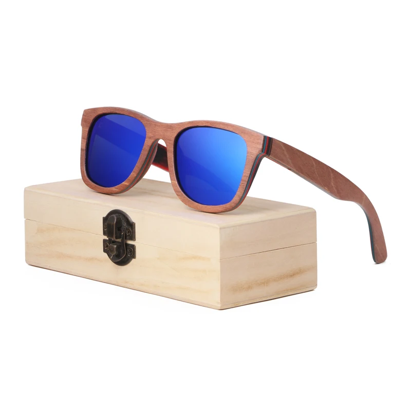 blue lens with case BerWer женские дизайнерские коричневые деревянные солнцезащитные очки для скейтборда для мужчин цветные линзы для вождения в темноте - Цвет линз: blue lens with case