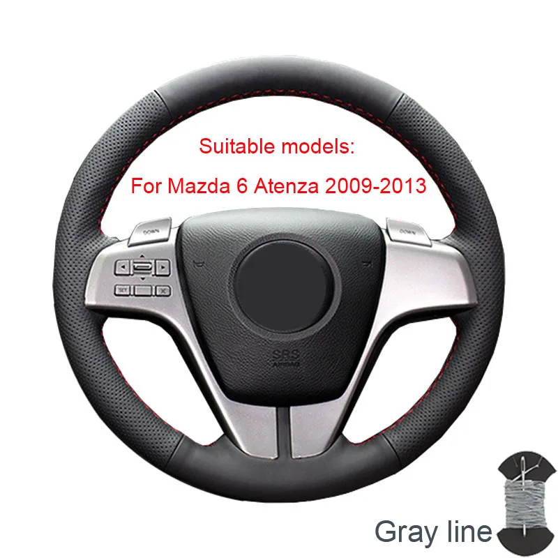 Grey thread Накладка на руль для Mazda 3 Axela 2008-2013 Mazda CX-7 CX7 2010- Mazda 5 2011-2013, Mazda 6 Atenza 2009-2013/ - Название цвета: Grey thread
