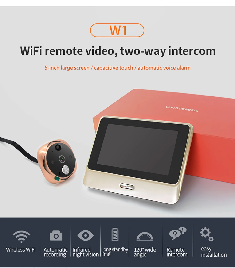 5 дюймов 720P Беспроводной WI-FI вызывное устройство с дверным звонком