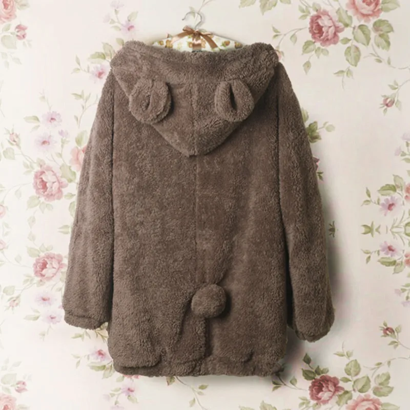 

Animal Hoodie with ears Women Ladies Girls Cute Kawaii Plush Bear zipper hooded clothes Winter Warm Zip-up Hoodies,nwy380