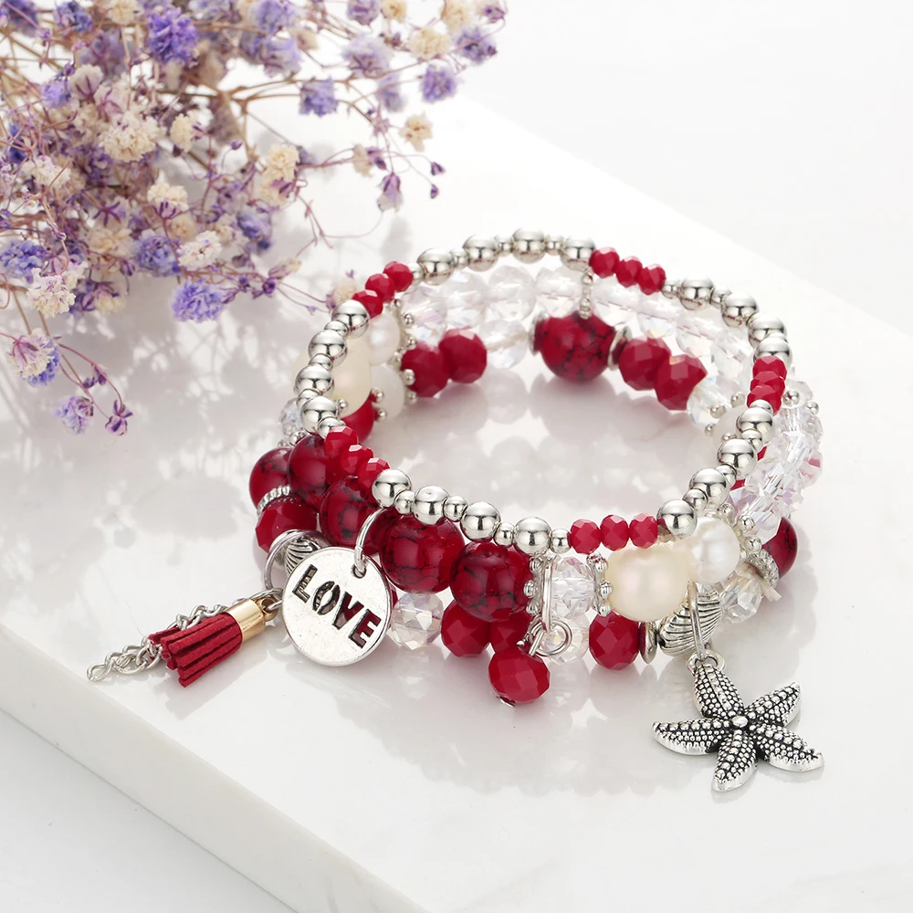 Богемные браслеты и браслеты с кристаллами Seastar для женщин, модный многослойный браслет из бисера, женский браслет с подвесками, ювелирные изделия в стиле бохо