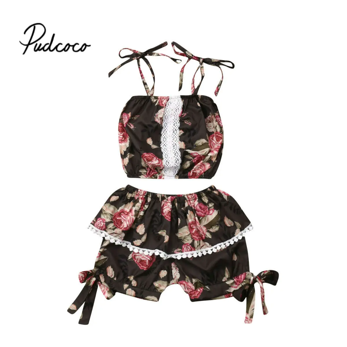 Одежда для новорожденных девочек Кружевное боди без рукавов с цветочным принтом