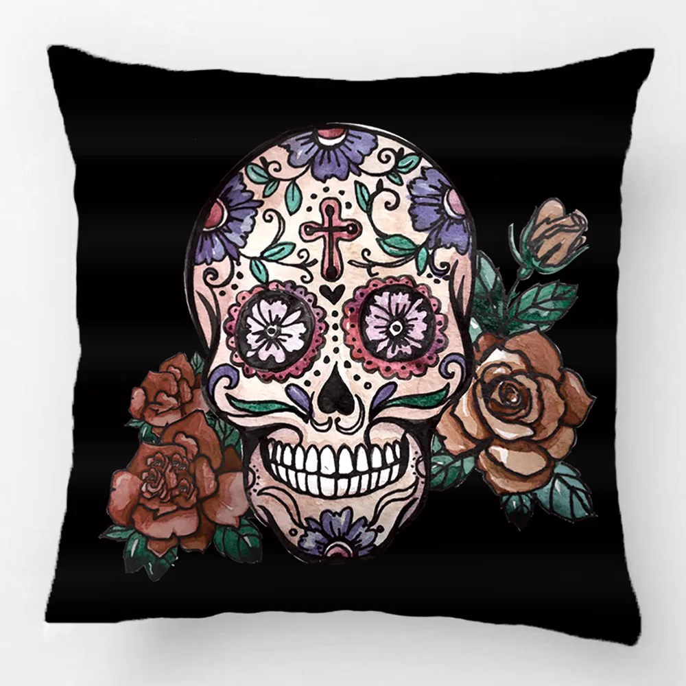 

Cool Day Of The Dead Sugar Skull With Roses Throw Pillow Case Decorative Cushion Cover Pillowcase Customize Gift For Sofa Seat