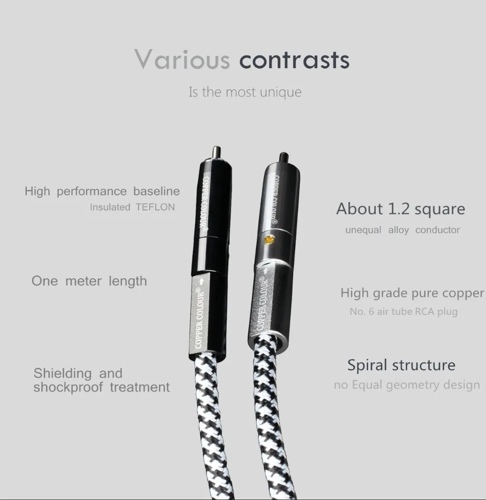 Coppercolor CC WHISPER OCC RCA interconector Hi-Fi аудио кабель Соединительный шнур пара с посеребренным RCA разъем тефлон