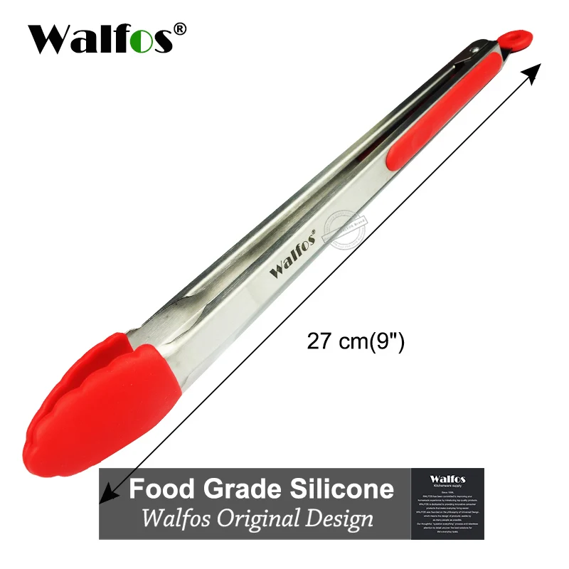 WALFOS силиконовые щипцы для еды, кухонные щипцы, посуда для приготовления пищи, зажимы-щипцы, аксессуары для салата, сервировки барбекю, инструменты - Цвет: red 27cm(9 inch)