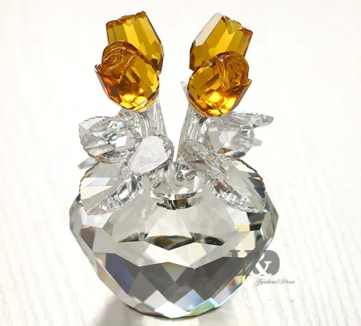 Yellow H& D красная роза Статуэтка орнамент Весенний букет Хрустальные стеклянные цветы подарок-в коробке - Цвет: Yellow