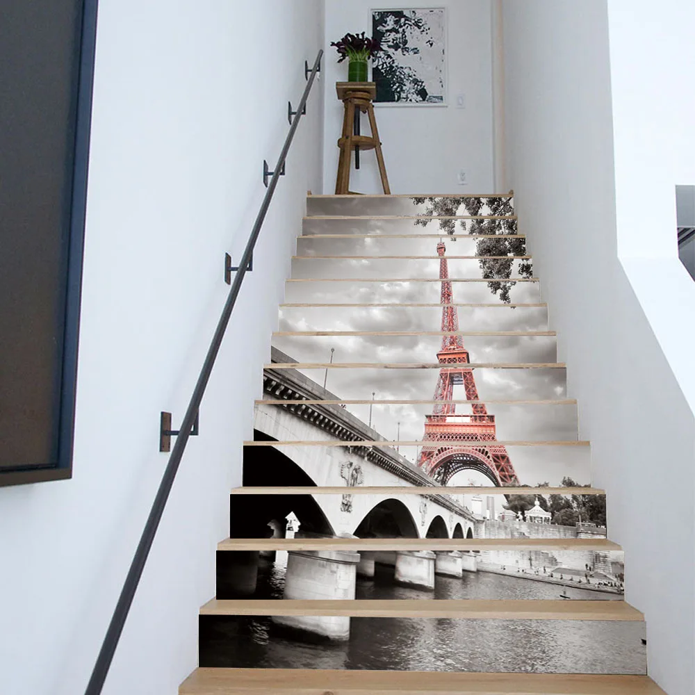 13 шт./компл. City Tower Stairway стикер s 3D DIY Bridg стикер на стену украшение для лестниц Шаг самоклеющиеся художественные настенные наклейки плакат