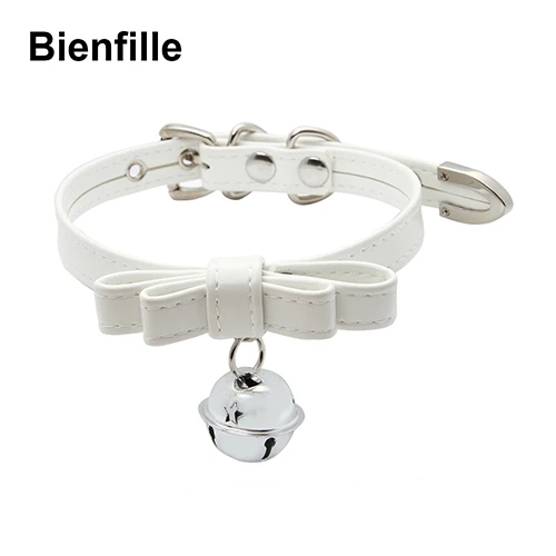 WhiteSilver Косплей кошка Неко любовник Хэллоуин Jingle Bell чокер воротник панк-рок Котенок Играть бант воротник примитивный БДСМ Женское Ожерелье - Окраска металла: WhiteSilver