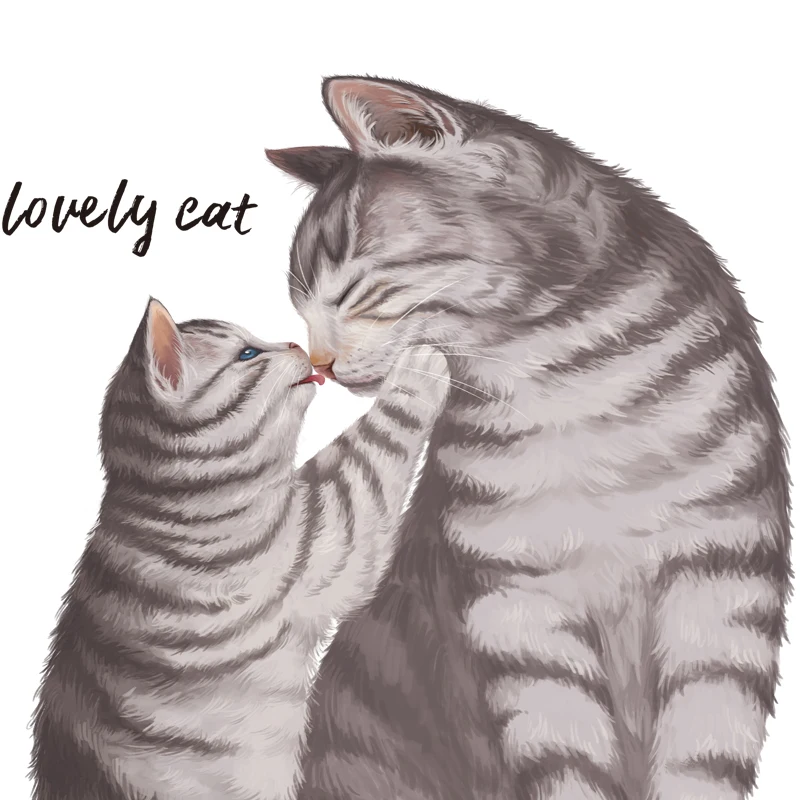 Kawaii акварельные милые наклейки на стену с изображением кота для детской спальни