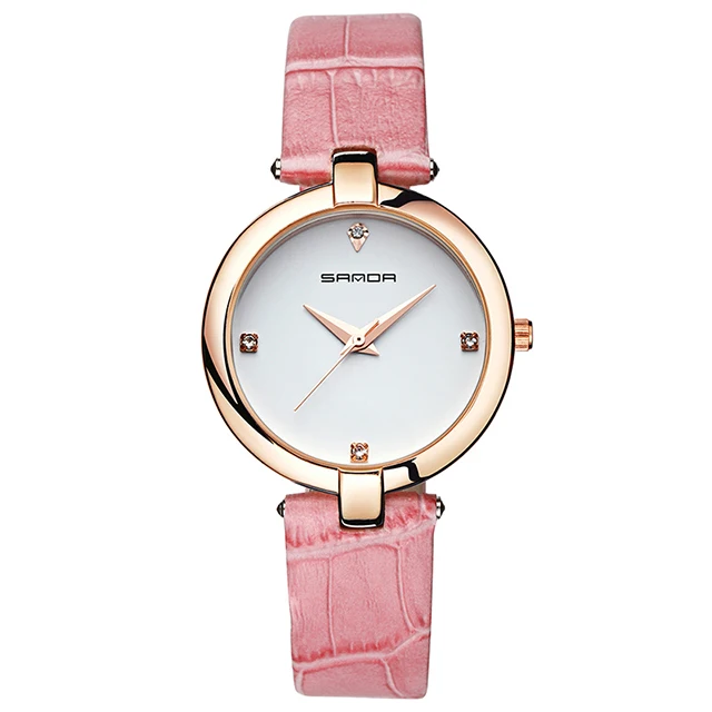 Pink White Модные стразы SANDA часы женские брендовые роскошные часы с кристаллами женские часы с кожаным браслетом платье Montre Femme - Цвет: Pink White