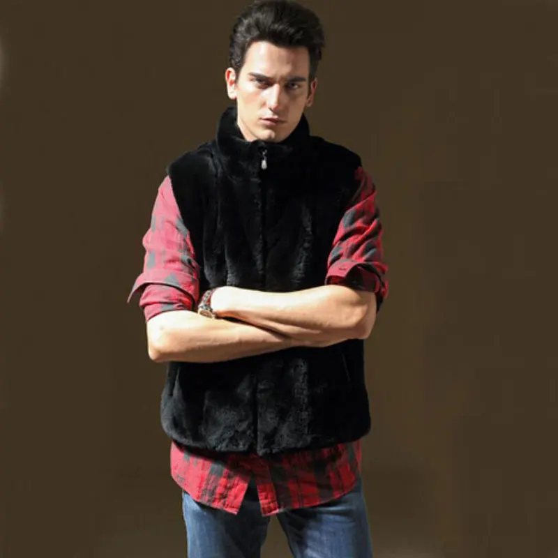 Best selling!2018 new winter men faux Rex thick warm wool vest Black fashion leisure mandarin collar fur waistcoat Plus Size | Мужская