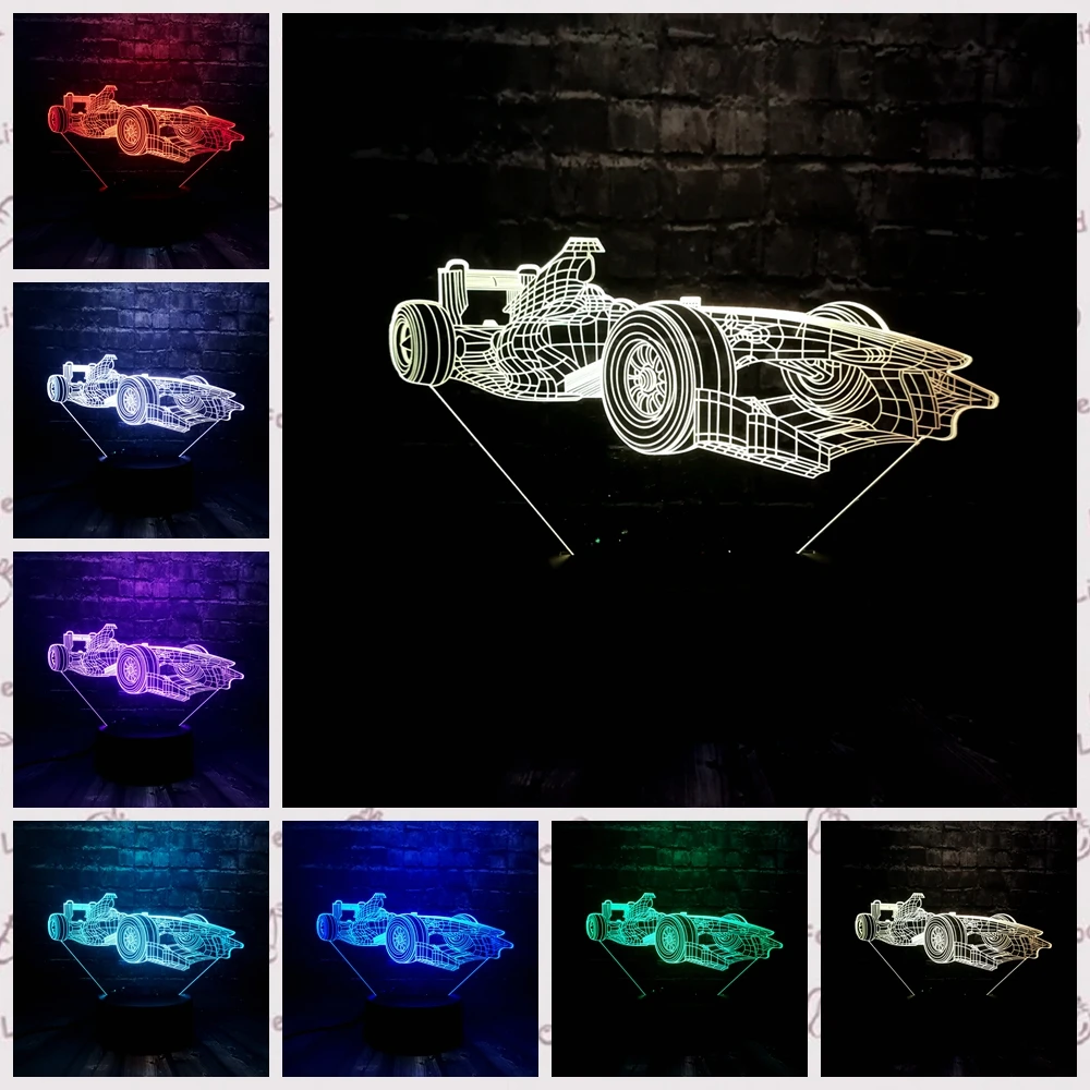 Прохладный автомобиль гоночный F1 3D светодиодный ночной Светильник RGB Декор
