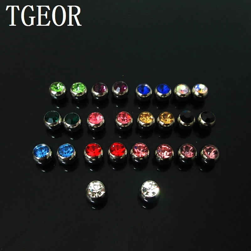 

Hot wholesale body jewelry parts 100pcs mixed 13 colors 1.6*6mm gem crystal stone stainless steel jewelry ball free shipping