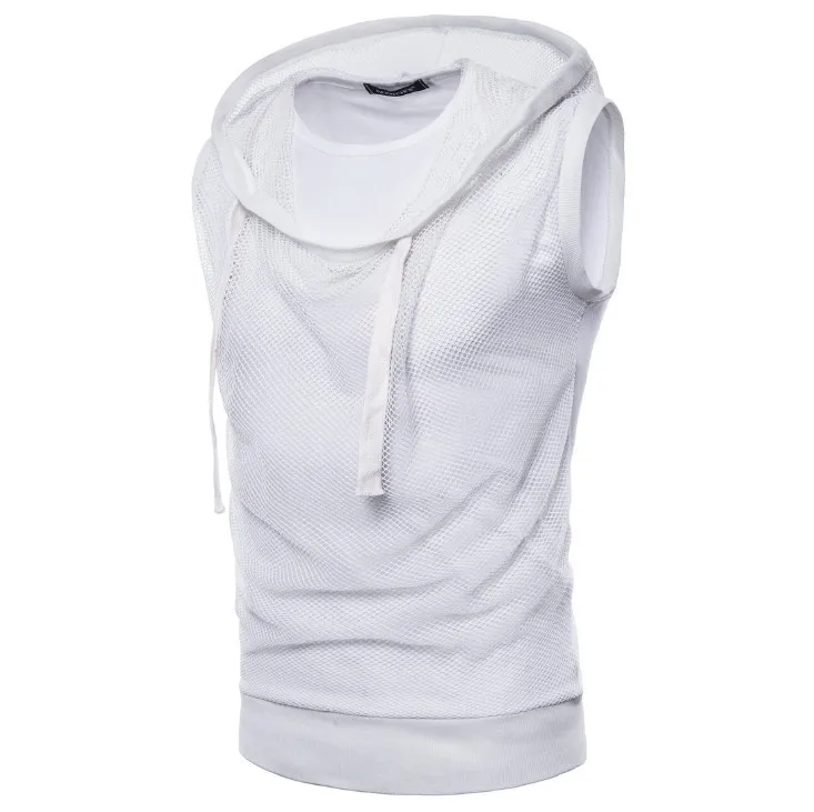 Новое поступление 2018 футболка без рукавов из газовой ткани мужская летняя белая