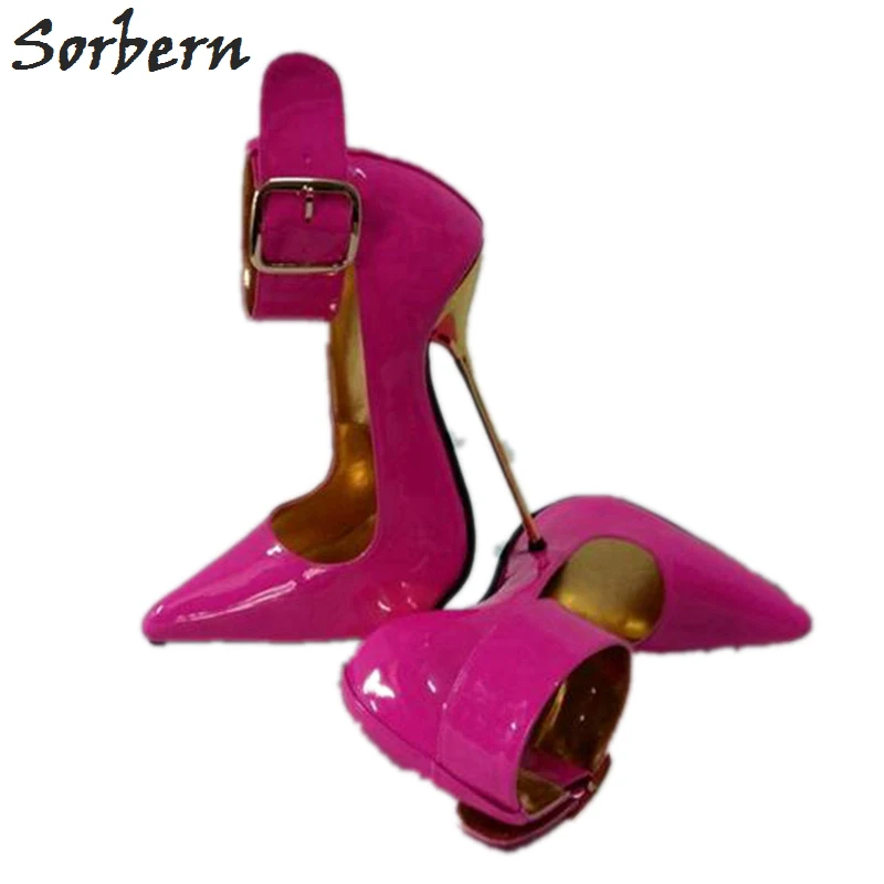 

Sorbern Women Pumps Wide Ankle Straps Pointed Toe 12Cm 14Cm Stilettos Metal High Heels Womens Shoes Heel Size 10