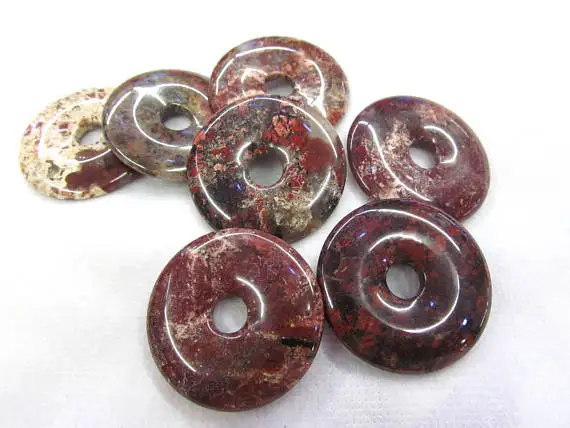 

high quality 6pcs Amazonite rock Red jade stone picture jasper Agate White turquoise Donut Pi Donut Focal Pendant round beads 30