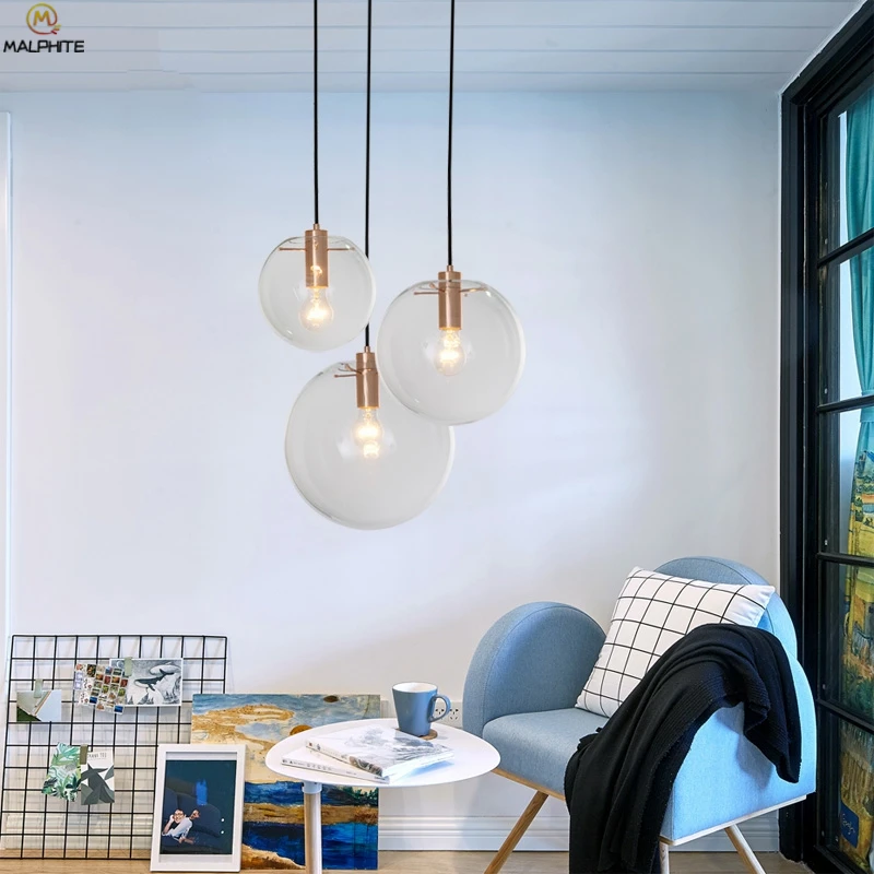 Modern led Suspension Luminaire Glass pendant lights lustre Globe Transparent Ball hanglamp Living Room deco lighting fixtures | Освещение