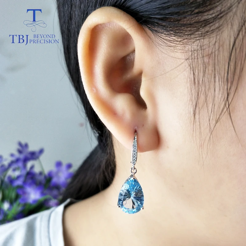 Женские серьги с крючком TBJ 13ct небесно-голубой топаз вогнутые серьги-подвески из