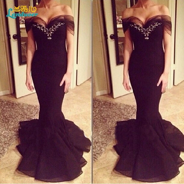 Черный пром платья 2017 русалка мода черная девушка шифон выпускного вечера dress sexy