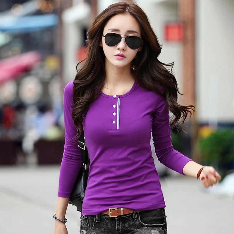 Women Casual Tees 2018 Winter Autumn Top Fashion Slim T-Shirts For O Neck Colorful Tshirt Camisetas Femme Long Sleeve A476 | Женская