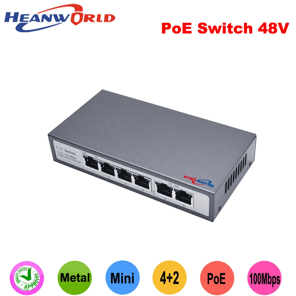 Heanworld 4CH POE коммутатор 6 портовый для IP камер Dahua|switch 6|poe switch portswitch ethernet |