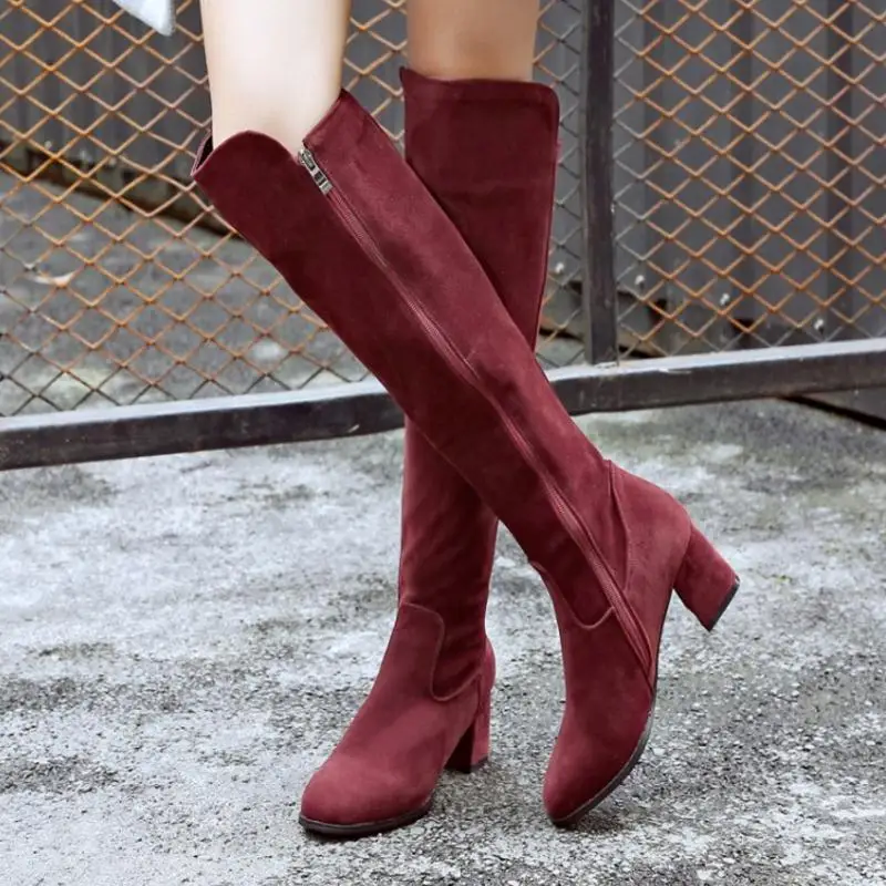 Осенние сапоги выше колена в южнокорейском стиле с закругленным мысом боковой