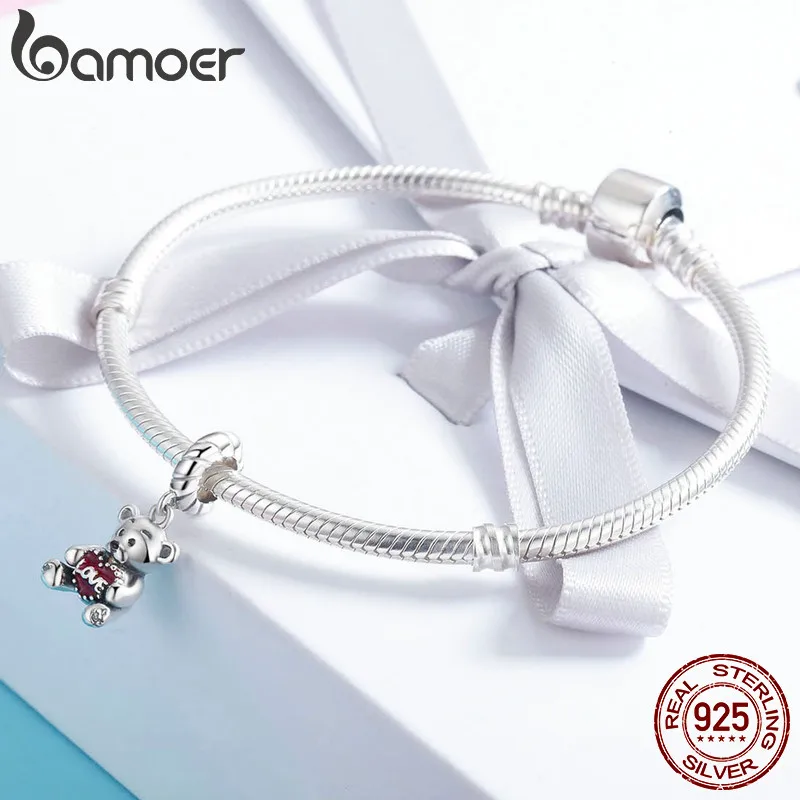 BAMOER, 925 пробы, серебро, коллекция животных, Медвежонок с любовью, объятия, очаровательный браслет, браслет, сделай сам, ювелирное изделие SCC521