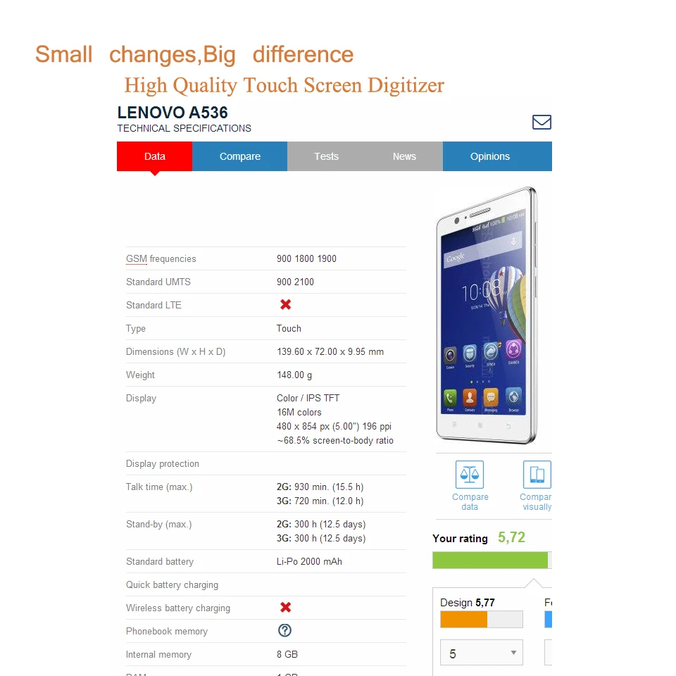 Оригинальный Для lenovo A536 A 536 A358 сенсорный экран дигитайзер Сенсорная панель