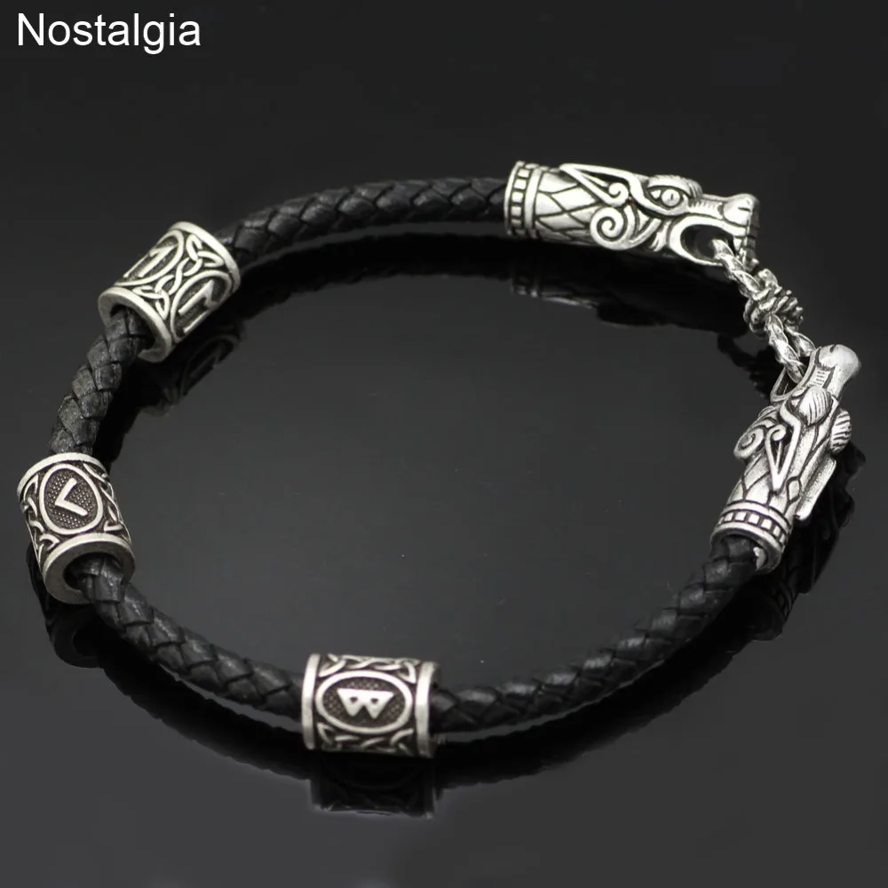 Ностальгия Голова Дракона нордические руны бусины викингов браслеты для мужчин