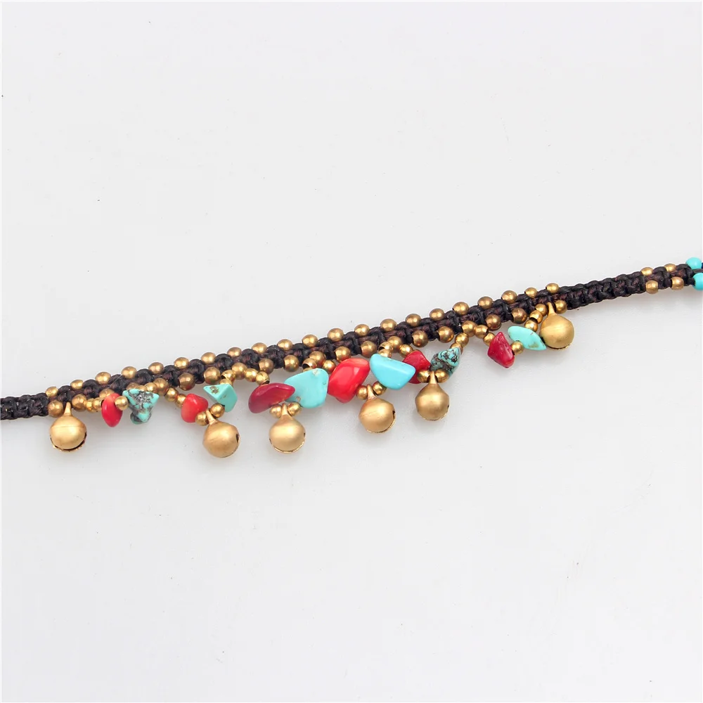 Винтажные каменные браслеты ручной работы браслет-цепочка на лодыжку для Женщин Богемский Браслет на лодыжку нога вощеный шнур на ноге