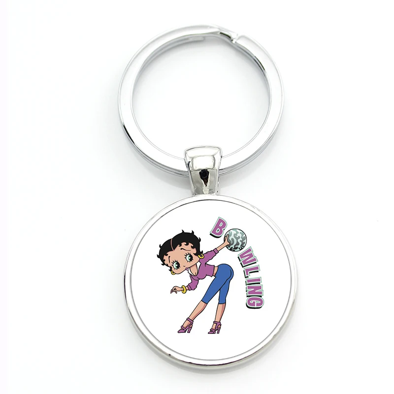 TAFREE exquisite popular bowling ball art picture glass gem keychain casual sports style men women key chain ring jewelry SP881 | Украшения