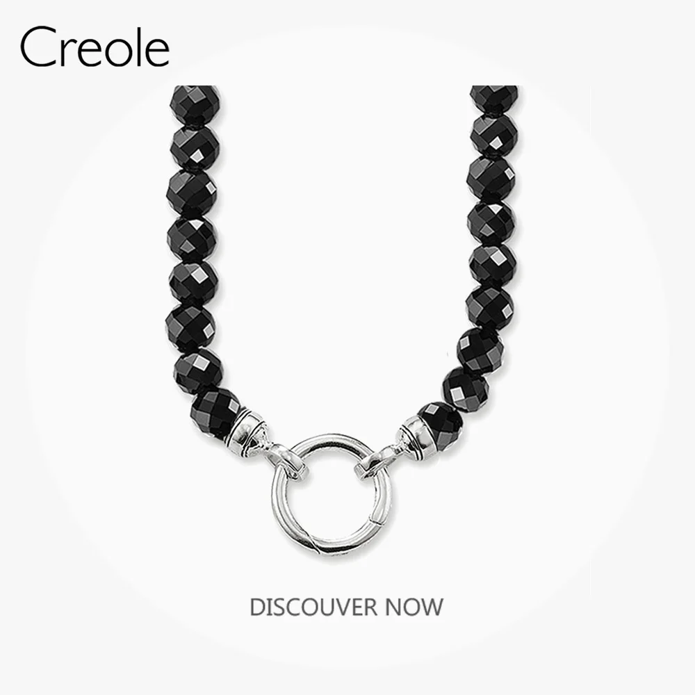 10mm Onyx Ожерелье обсидиан с круговым замком, летнее серебро 925 пробы унисекс Винтаж особенно крутой подарок для мужчин и женщин - Окраска металла: 10mm Onyx