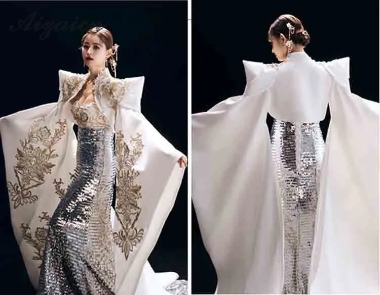Новая вышивка Cheongsam Длинные вечерние платья для женщин Китайская традиционная одежда Qipao Королевский синий роскошный модный показ